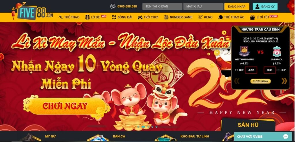 Five88 là nhà cái hàng đầu thị trường cá độ và game bài